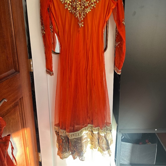 Full Sleeve Orange Anarkali - Picture 3 of 5